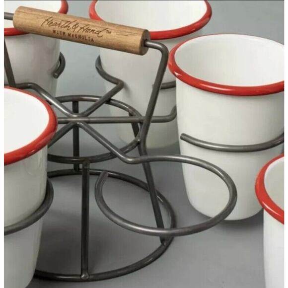 Hearth and Hand Magnolia 7 Piece 18oz Enamel Glass Mug Drink Cocktail Caddy Set - Picture 8 of 8